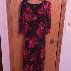 by & by High Low Dress in Black and Red Floral